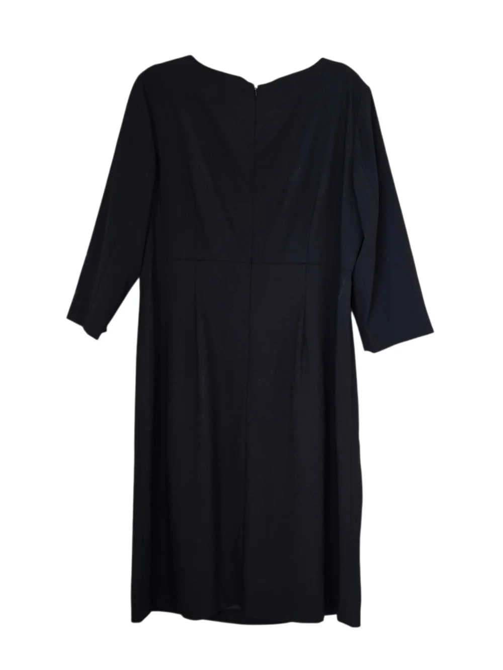 Lafayette 148 New York Pleated Neckline Wool Dress in Black Minimalist Office